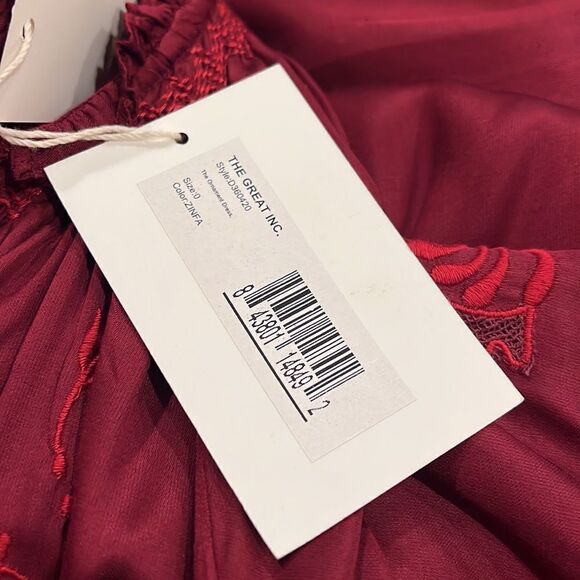 THE GREAT Ornament Embroidered Dress Dark red size XS NWT - Picture 6 of 8